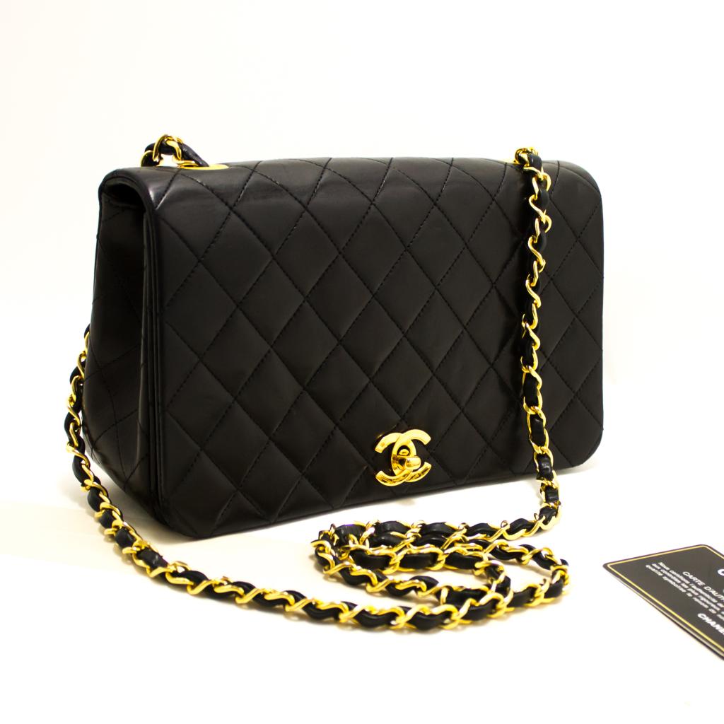 Details About R44 Chanel Authentic Chain Shoulder Bag Crossbody Black Quilted Flap Lambskin