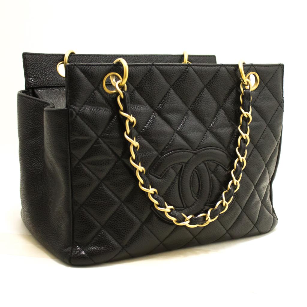Details About R55 Chanel Authentic Caviar Chain Handbag Bag Ping Tote Black Quilted Purse