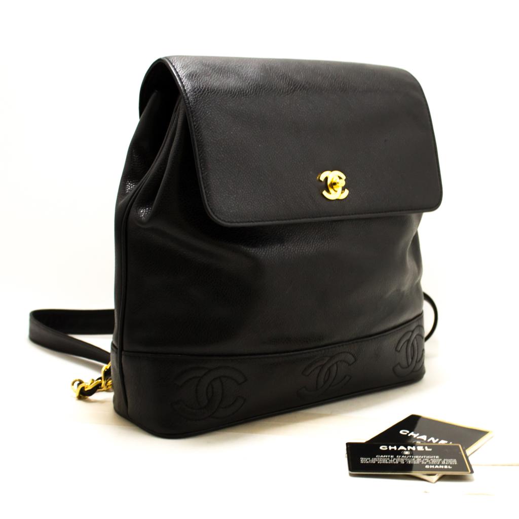 S13 Chanel Authentic Caviar Gold Chain Backpack Bag Black