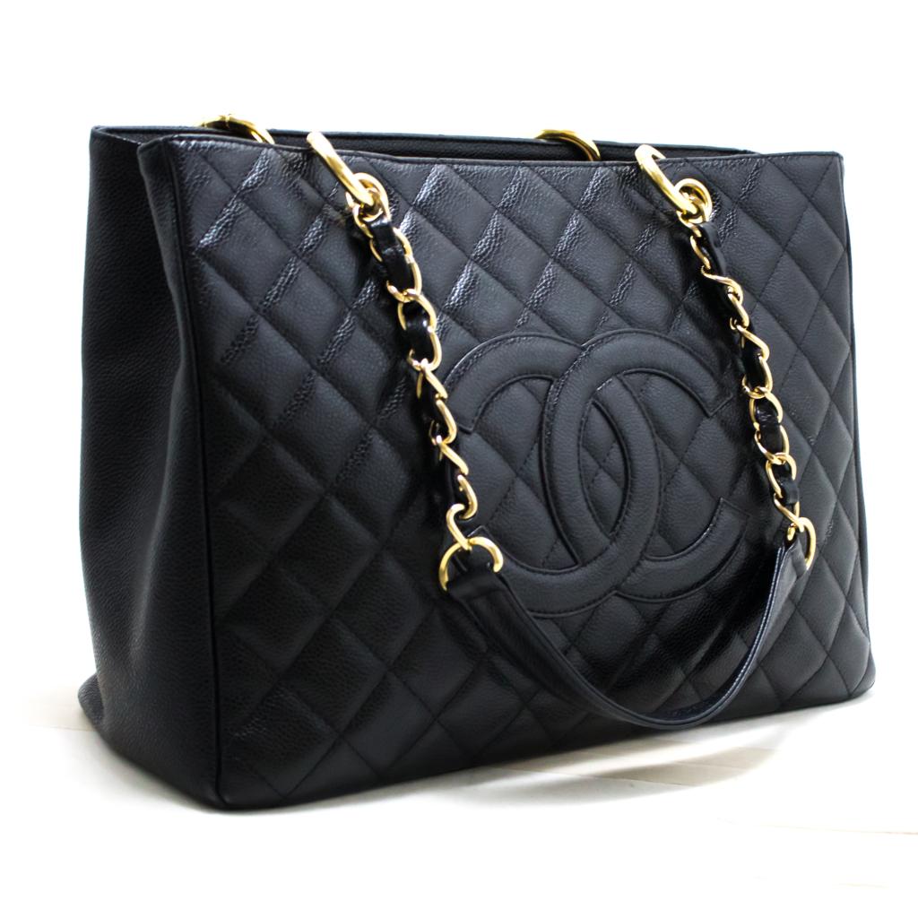 s34 CHANEL Authentic Caviar GST 13&quot; Grand Shopping Tote Chain Shoulder Bag Black | eBay