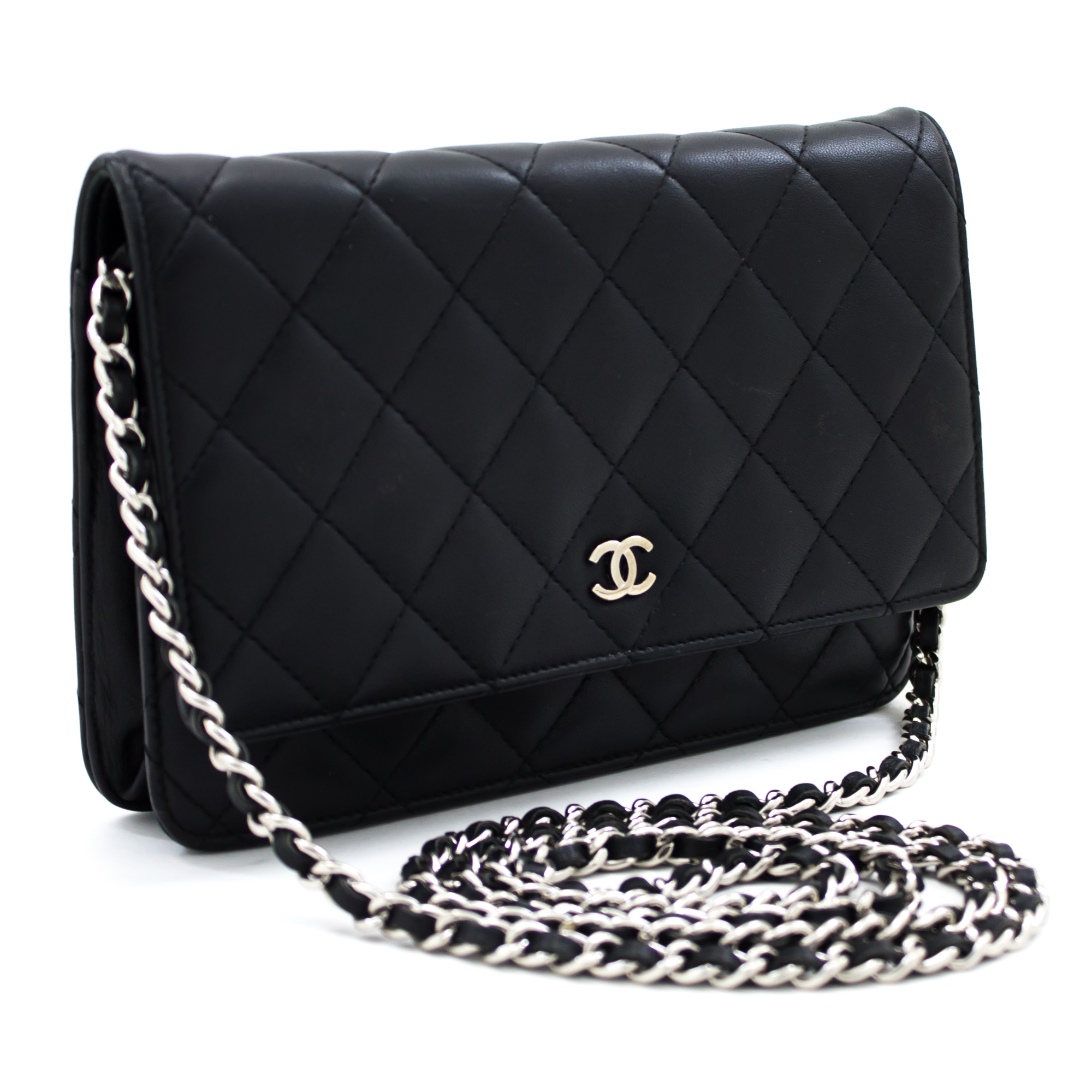 CHANEL Black Wallet On Chain WOC Shoulder Bag Crossbody Clutch t05 | eBay