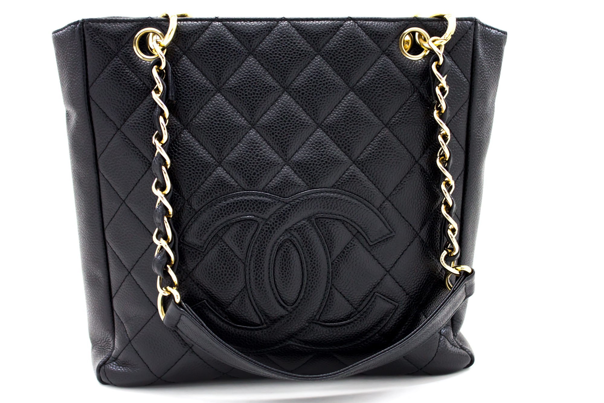 CHANEL Caviar PST Chain Shoulder Bag Shopping Tote Black Quilted t35 | eBay