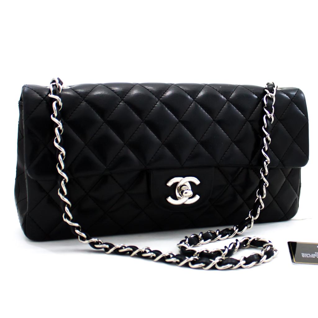 black quilted bag with silver chain